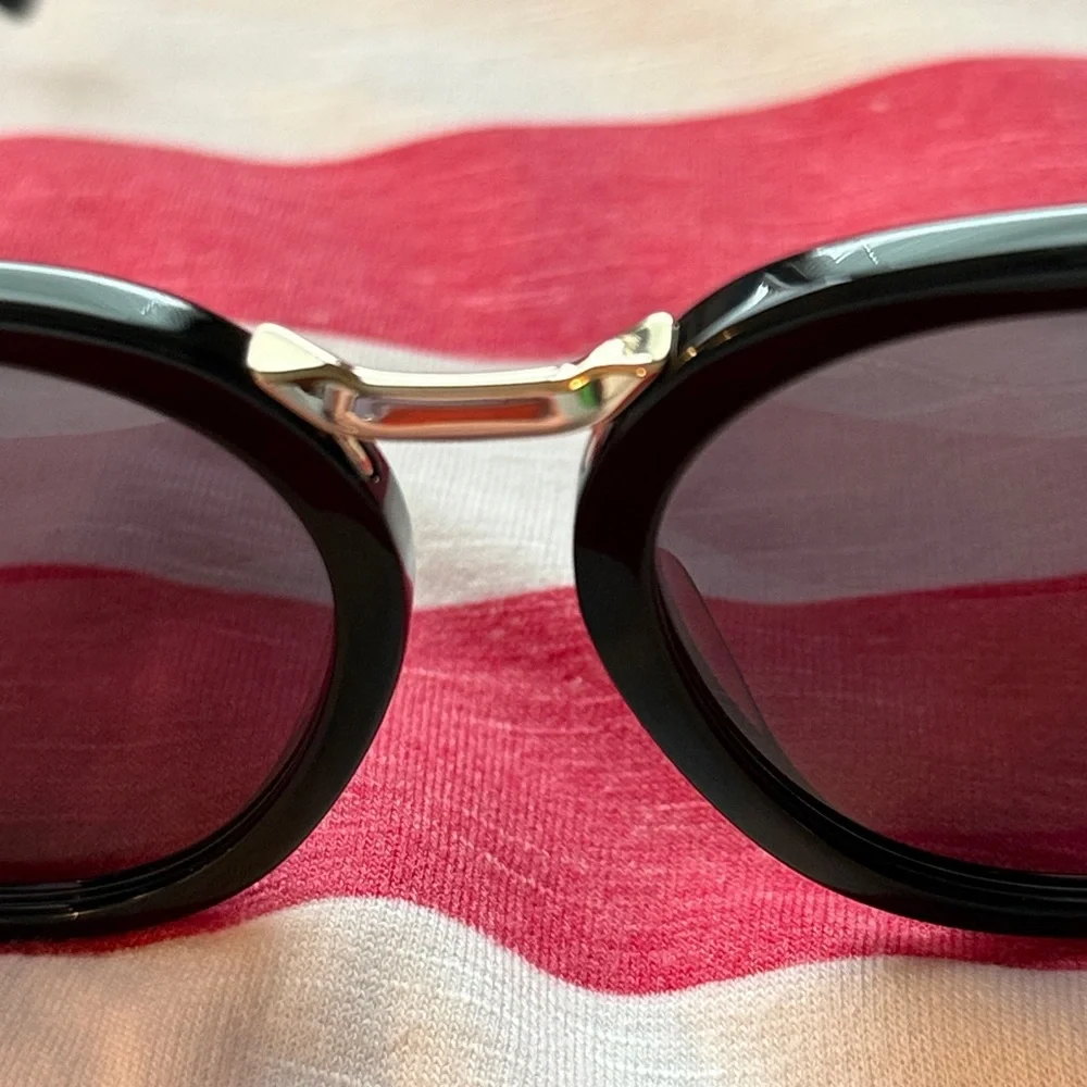 MaxMara 55mm Black Vintage Inspired Rounded Sunglasses with Dark Lenses NIC